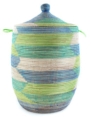 sen11r Tropical Sea Chevron Large Traditional Laundry Hamper Storage Basket | Senegal Fair Trade by Swahili Imports