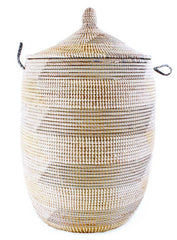 sen11q Silver Cream & White Chevron Large Traditional Hamper Storage Basket | Senegal Fair Trade by Swahili Imports