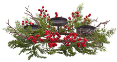 4887 Berry & Pine Artificial Holiday Candelabrum by Nearly Natural | 22"