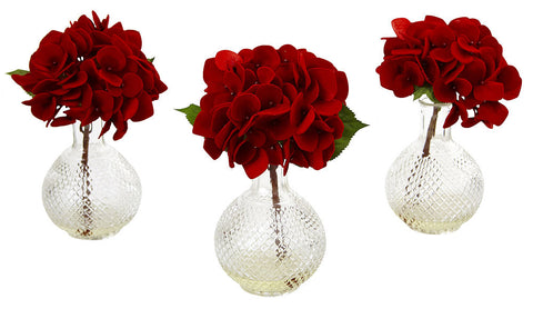 4895-S3 Red Hydrangea Set/3 Faux Holiday Flowers by Nearly Natural | 12 inches