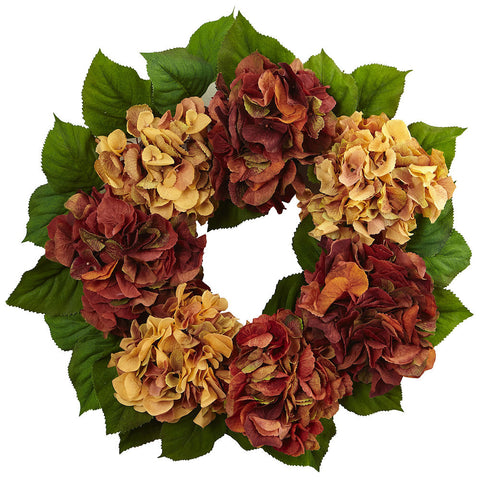 4898 Autumn Hydrangea Artificial Silk Wreath by Nearly Natural | 24 inches
