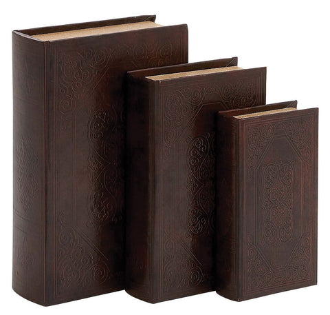 50259 Fleur de Lis & Scrolls Faux Leather Wood Book Box Set/3 by Benzara