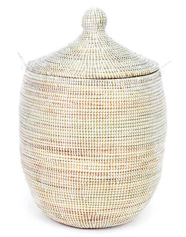 sen10c White Medium Traditional Laundry Hamper Storage Basket | Senegal Fair Trade by Swahili Imports