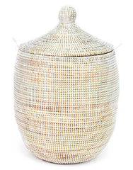 sen10c White Medium Traditional Laundry Hamper Storage Basket | Senegal Fair Trade by Swahili Imports
