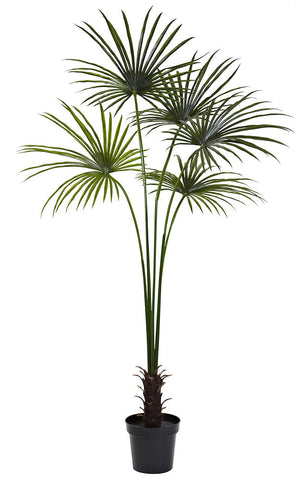 5447 Fan Palm Indoor Outdoor Silk Tree with Planter by Nearly Natural | 84"