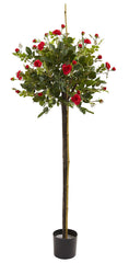 5465 Rose Silk Flowering Topiary Tree with Planter by Nearly Natural | 48"