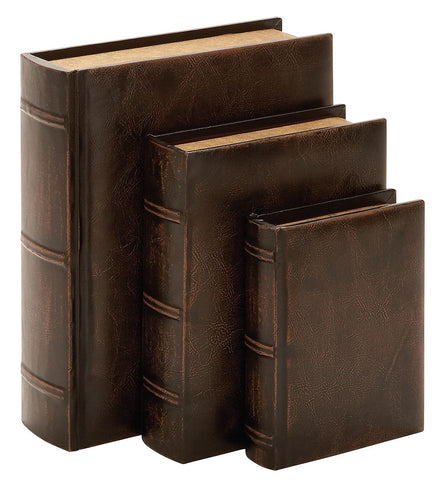 55701 Embossed Design Faux Leather Wood Book Box Storage Set of 3 by Benzara