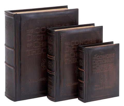 55712 Theology Dictionary Faux Leather Wood Book Box Storage Set of 3 by Benzara