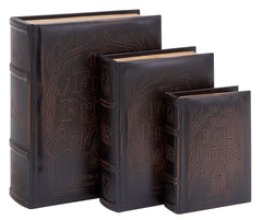 55713 Frog Prince Faux Leather Wood Book Box Storage Set of 3 by Benzara
