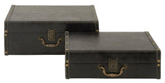 56645 Black Faux Leather over Wood Rectangular Storage Box Set of 2 by Benzara