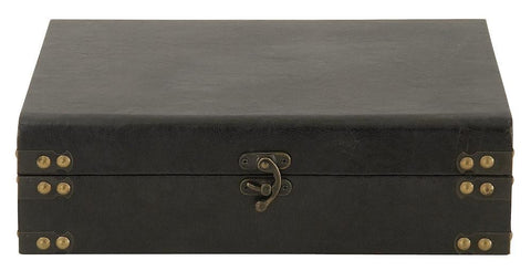 56648 Black Faux Leather over Wood Rectangular Storage Box by Benzara