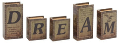 59393 DREAM Faux Leather Wood Mini Book Box Storage Set of 5 by Benzara