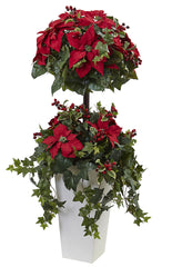5941 Poinsettia & Berry Silk Topiary Plant by Nearly Natural | 48 inches