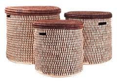 ken-c Brown Set of 3 Nesting Turkana Storage Baskets with Lids | Senegal Fair Trade by Swahili Imports