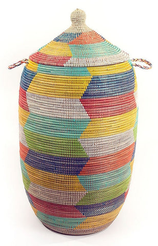 sen44 Rainbow Chevron Oversized Traditional Laundry Hamper Storage Basket | Senegal Fair Trade by Swahili Imports
