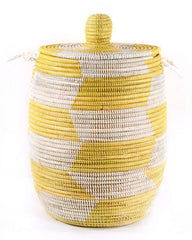 sen10d Yellow & White Chevron Medium Traditional Hamper Storage Basket | Senegal Fair Trade by Swahili Imports