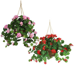 6609 Silk Geranium Hanging Basket in 2 colors by Nearly Natural | 32 inches