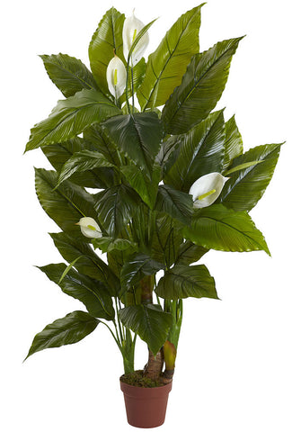 6811 Spathiphyllum Silk Plant with Planter by Nearly Natural | 54 inches