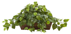 6818 Pothos Silk Plant with Ledge Basket by Nearly Natural | 34 inches