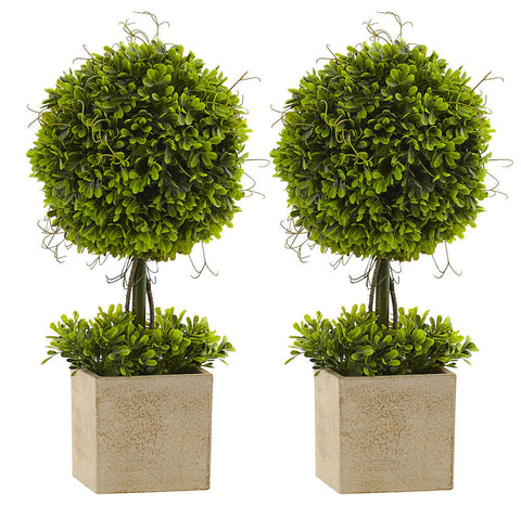 6821-S2 Mini Boxwood Set of 2 Silk Ball Topiary Plants by Nearly Natural | 16"