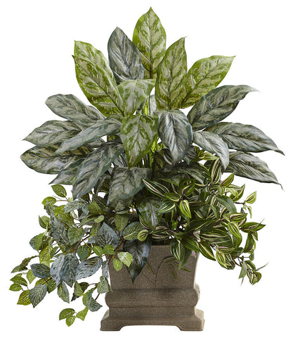 6824 Silver Queen Wandering Jew Fittonia Faux Plant by Nearly Natural | 28"