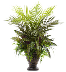 6828 Areca Palm Fern & Peacock Silk Plant with Urn by Nearly Natural | 27"