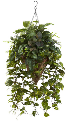Vining Mixed Greens Silk Plant in Wicker Hanging Basket | 36 inches