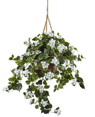 6868-WH Bougainvillea Silk Hanging Plant in Basket by Nearly Natural | 28"