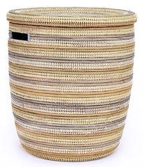 sen15m Silver & Gold Stripe Medium Peace Corps Lidded Hamper Basket | Senegal Fair Trade by Swahili Imports