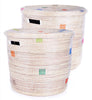 sen47q White with Rainbow Dots Set of 2 Nesting Baobob Lidded Storage Baskets | Senegal Fair Trade by Swahili Imports