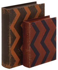 76170 Zig Zag Pattern Faux Leather Wood Book Box Storage Set/2 by Benzara
