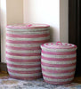 sen45m Pink & White Stripe Set of 2 Sand Dune Storage Baskets with Lids | Senegal Fair Trade by Swahili Imports