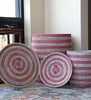 sen45m Pink & White Stripe Set of 2 Sand Dune Storage Baskets with Lids | Senegal Fair Trade by Swahili Imports