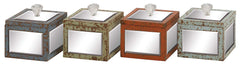 76172 Vanity Wood Mirror Square Storage Box Set of 4 by Benzara