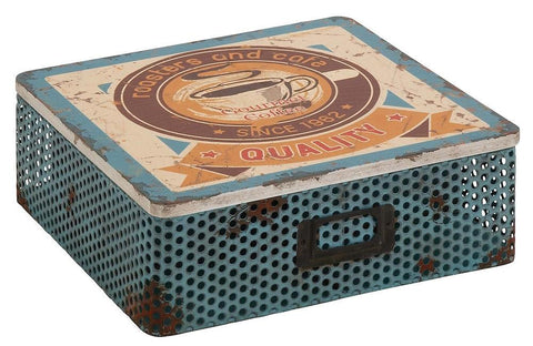 76192 Gourmet Coffee Metal Wood Square Storage Box by Benzara