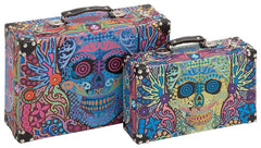 41038 Skull Pop Art Canvas Wood Suitcase Storage Box Set/2 by Benzara