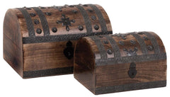14423 Metal Decorated Wood Round Top Storage Chest Set/2 by Benzara