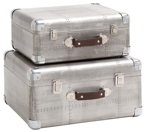 50250 Retro Design Aluminum Wood Faux Leather Suitcase Box Set/2 by Benzara