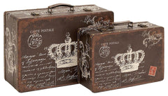 91802 French Crown Postcards Faux Leather Wood Suitcase Box Set/2 by Benzara