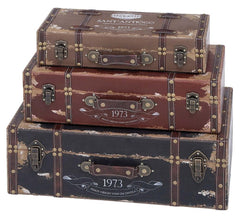 93774 Sant'Antioco 1973 Faux Leather Wood Suitcase Box Set/3 by Benzara