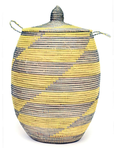 sen11v Yellow & Silver Chevron Large Traditional Hamper Storage Basket | Senegal Fair Trade by Swahili Imports