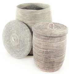 sen45c White Set of 2 Nesting Sand Dune Storage Baskets with Lids | Senegal Fair Trade by Swahili Imports