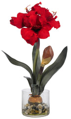 4827 Amaryllis Silk Holiday Flower in Vase by Nearly Natural | 20 inches