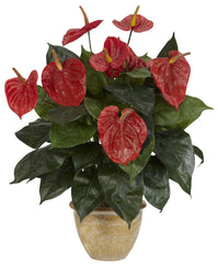 6665 Anthurium Silk Plant with Planter by Nearly Natural | 22.5 inches