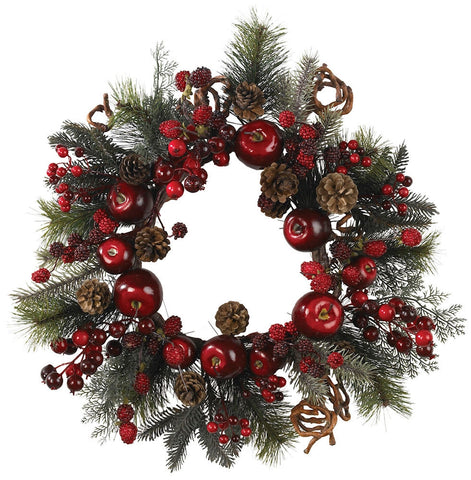 4677 Apple & Berry Artificial Holiday Wreath by Nearly Natural | 22 inches
