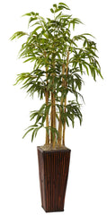 6737 Bamboo Artificial Silk Tree with Planter by Nearly Natural | 4 ft