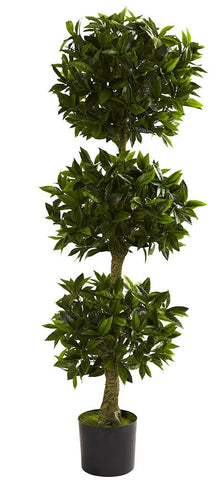 5381 Bay Leaf Indoor Outdoor Silk 3 Ball Topiary by Nearly Natural | 5 feet