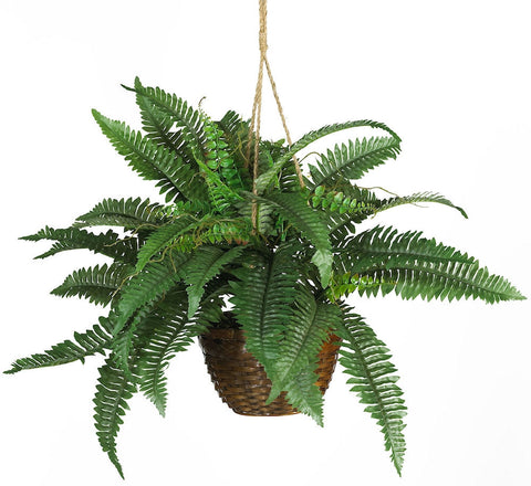 6599 Boston Fern Silk Plant w/Hanging Basket by Nearly Natural | 29 inches
