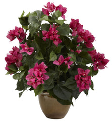 6730 Bougainvillea Silk Plant with Planter by Nearly Natural | 19 inches