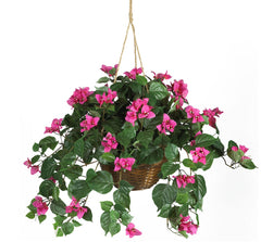6608 Pink Bougainvillea Silk w/Hanging Basket by Nearly Natural | 32 inches